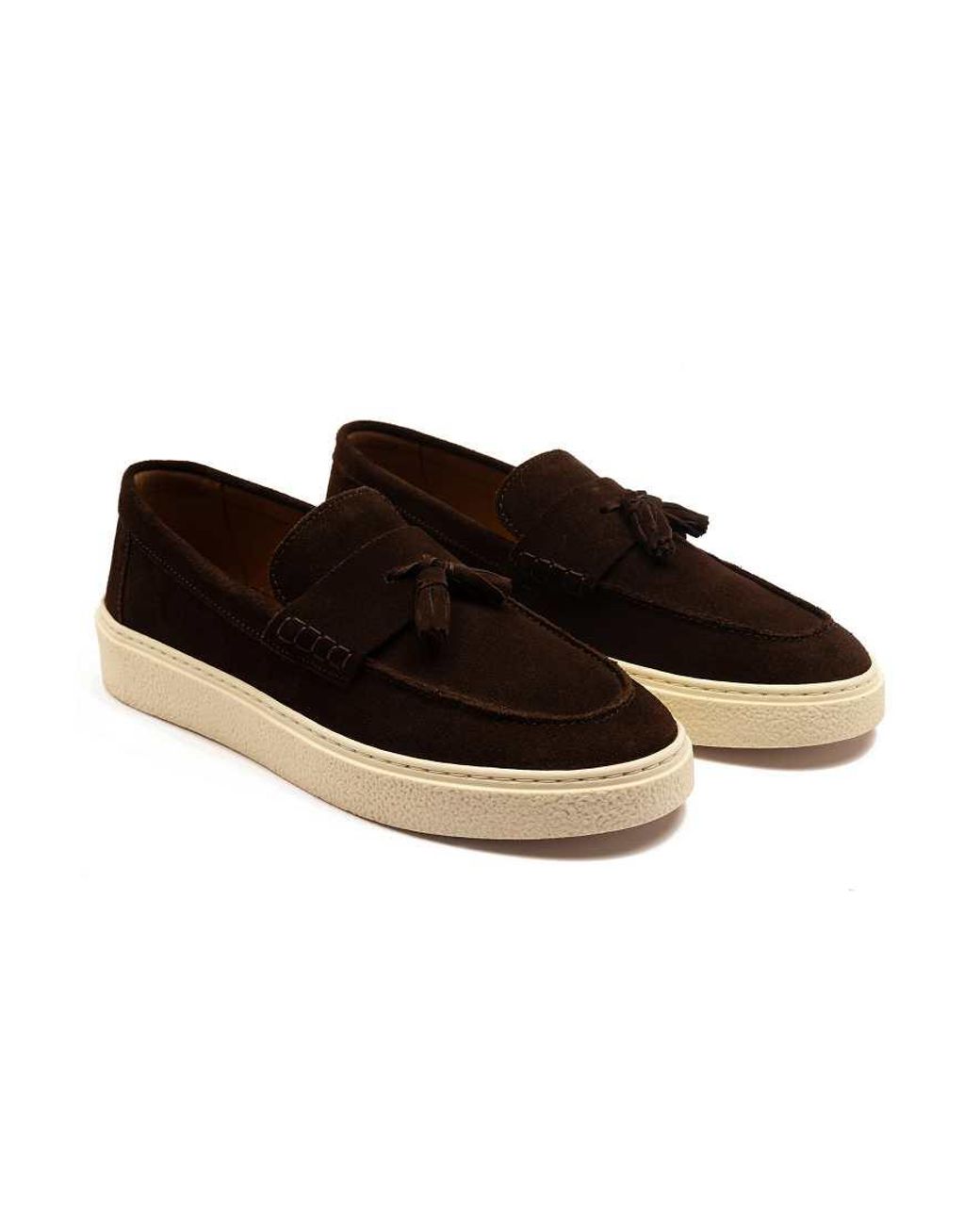 OFF THE HOOK Brown 'Rory' Loafer Tassel Casual Slip-On Suede Leather Shoes for men