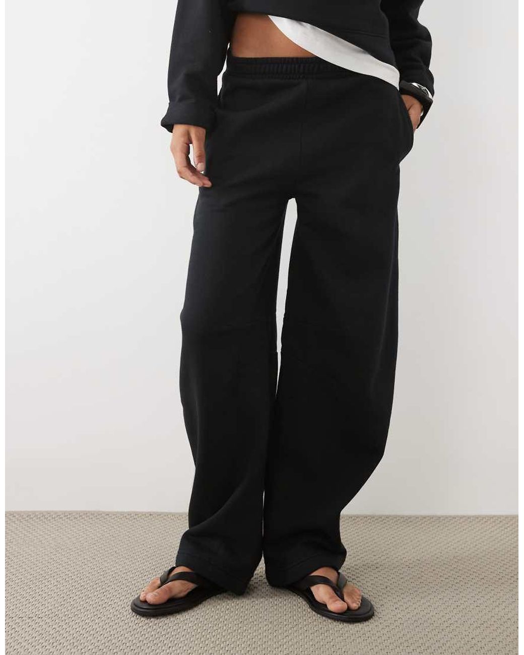 ASOS Black Asos Design Tall Barrel Leg Brushback Sweatpants
