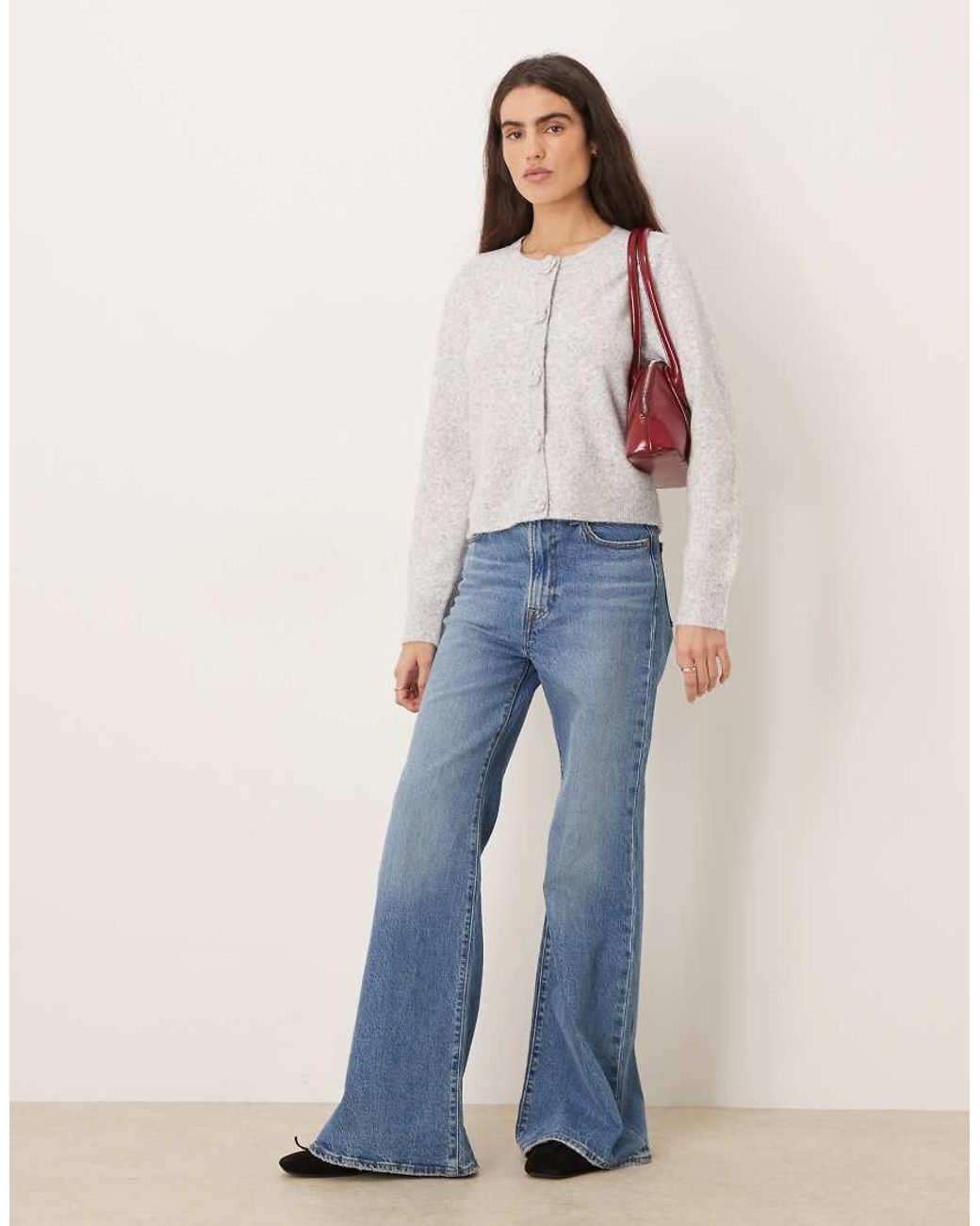 Jdy Gray Rose Buttons Detail Cardigan