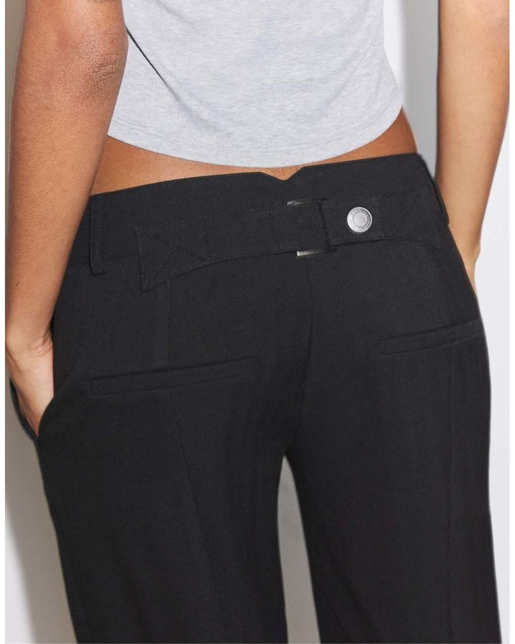 Stradivarius Black Low-rise Smart Trousers With Back Detail