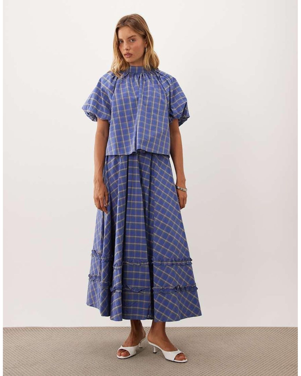 Sister Jane Blue Lumina Cotton Ruffle Detail A Line Maxi Skirt Co-Ord