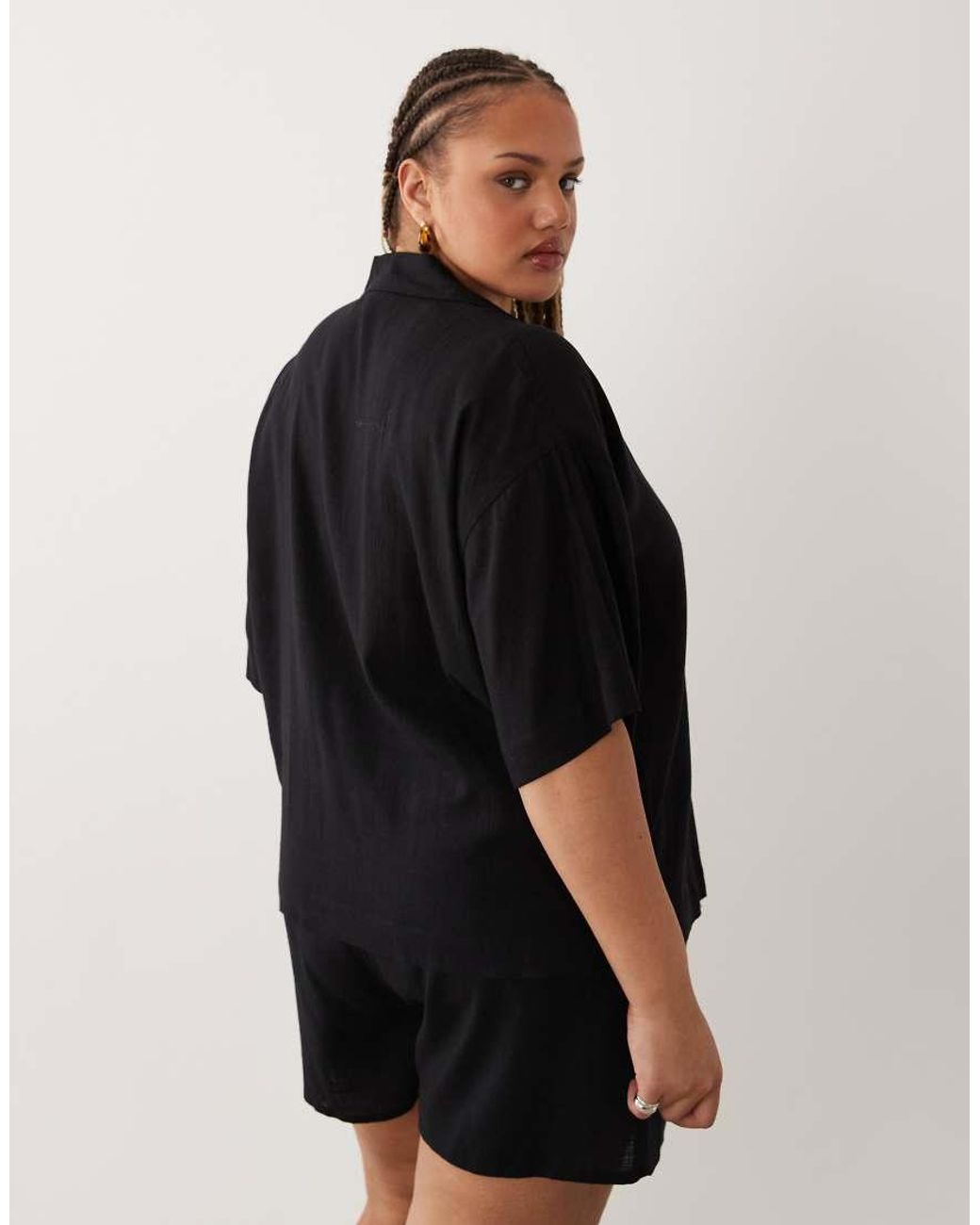 ASOS Black Asos Design Curve Revere Collar Linen Shirt