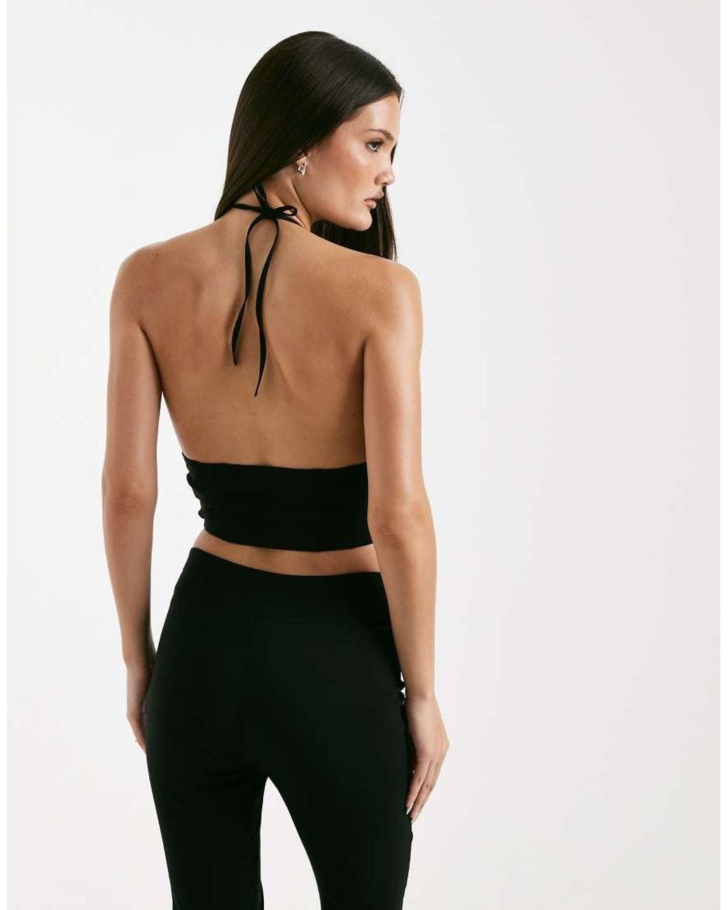 I.AM.GIA Black Ellena Halterneck Contrast Lace Structured Corset Top