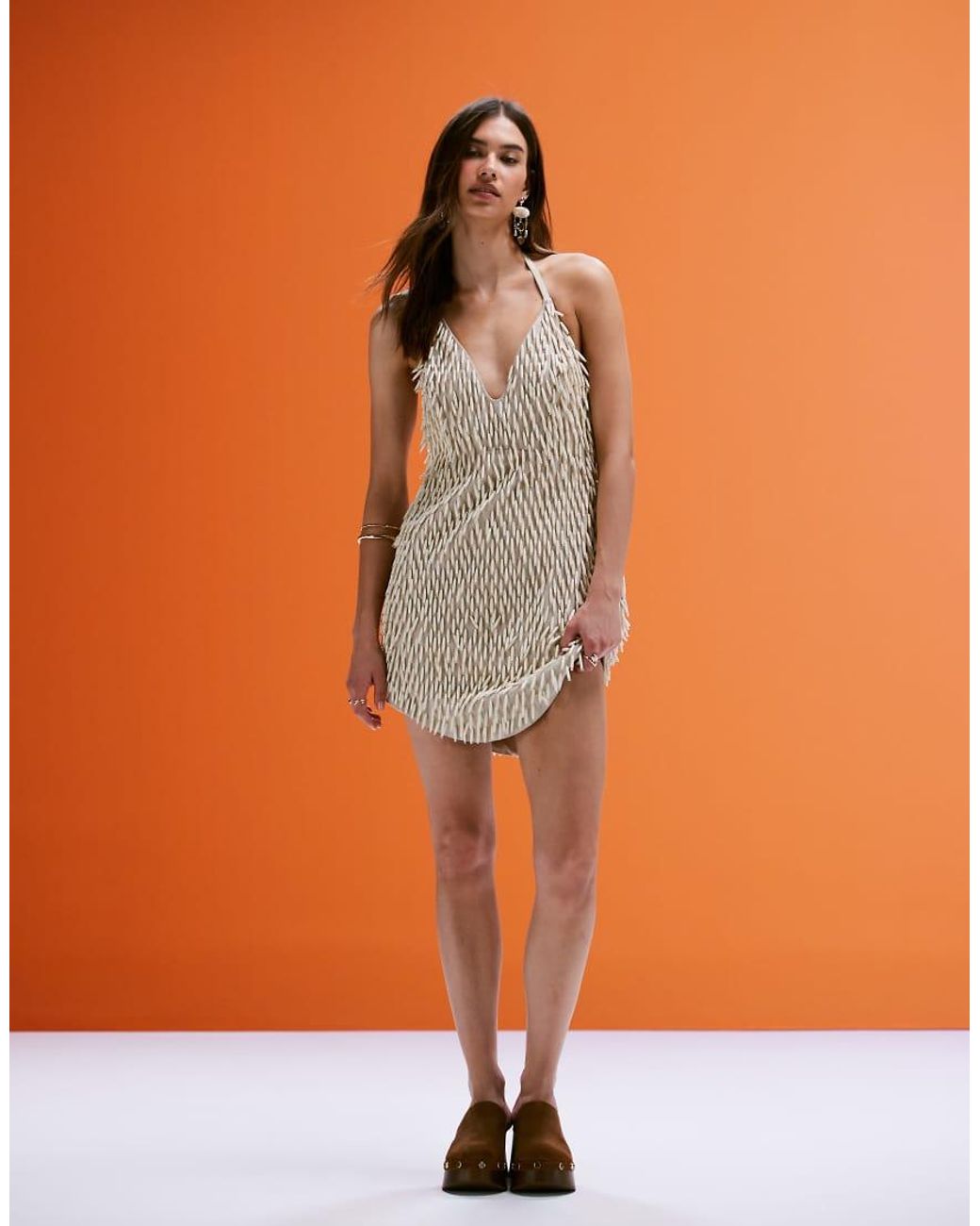 ASOS Gray Structured Mini Dress With 3d Beading