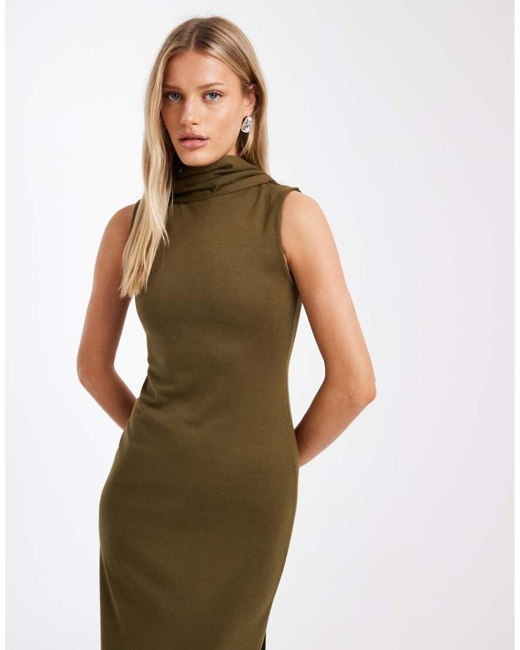 ASOS Green Interlock Sleeveless Maxi Dress With Scarf Detail