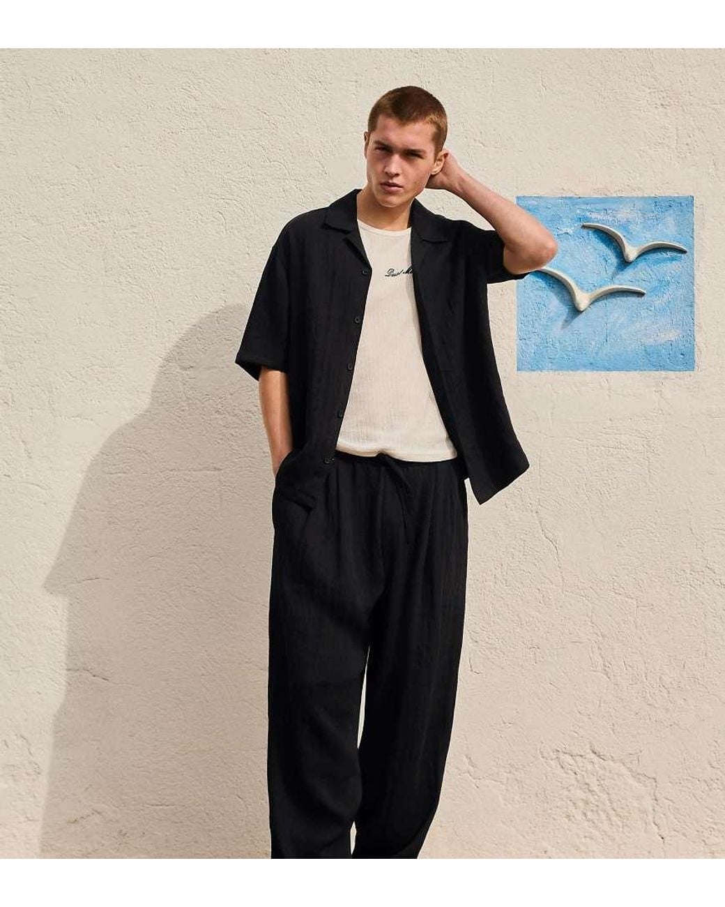 Bershka Blue Rustic baggy Trousers for men