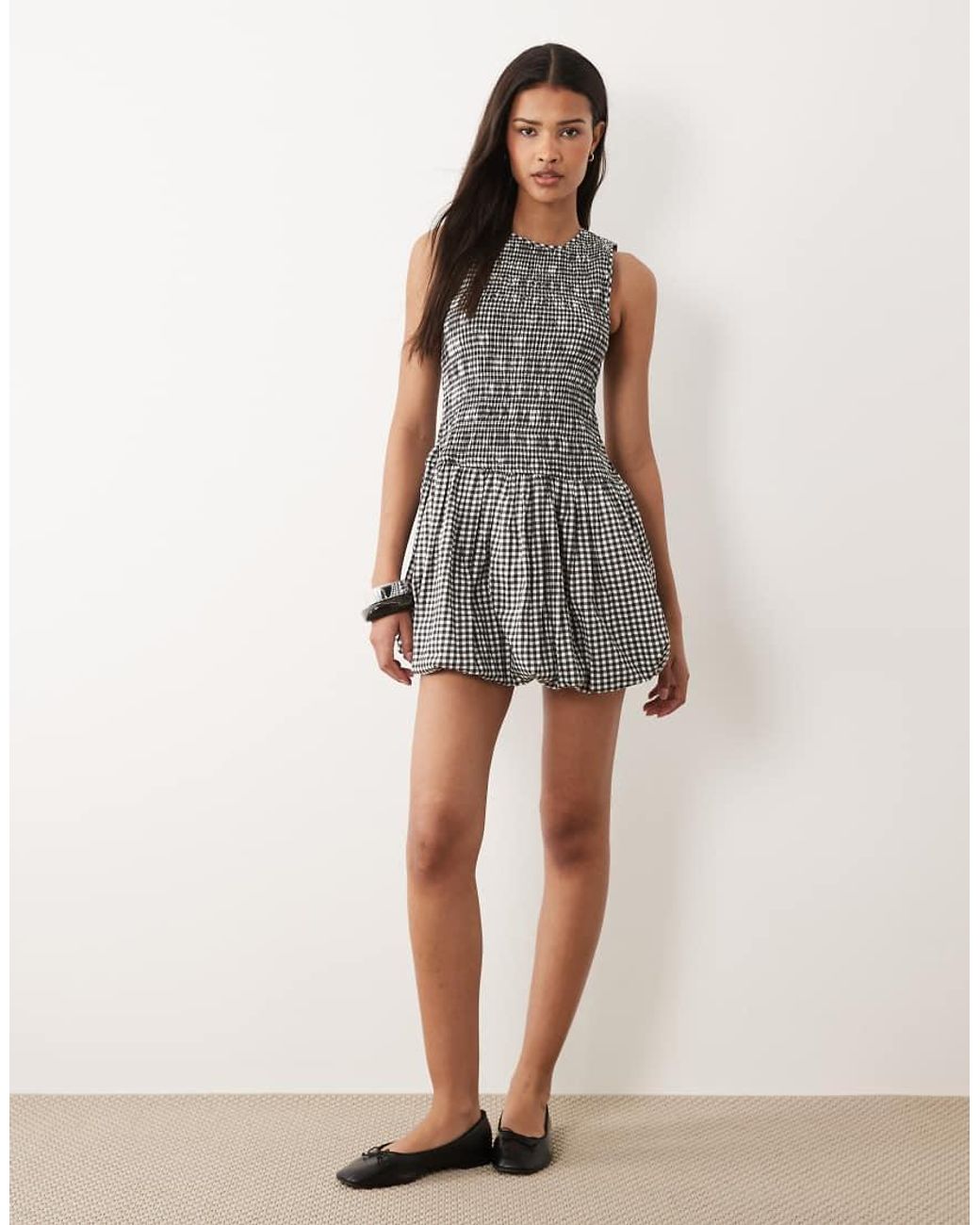 Wednesday's Girl Gray Shirred Puff Ball Mini Dress