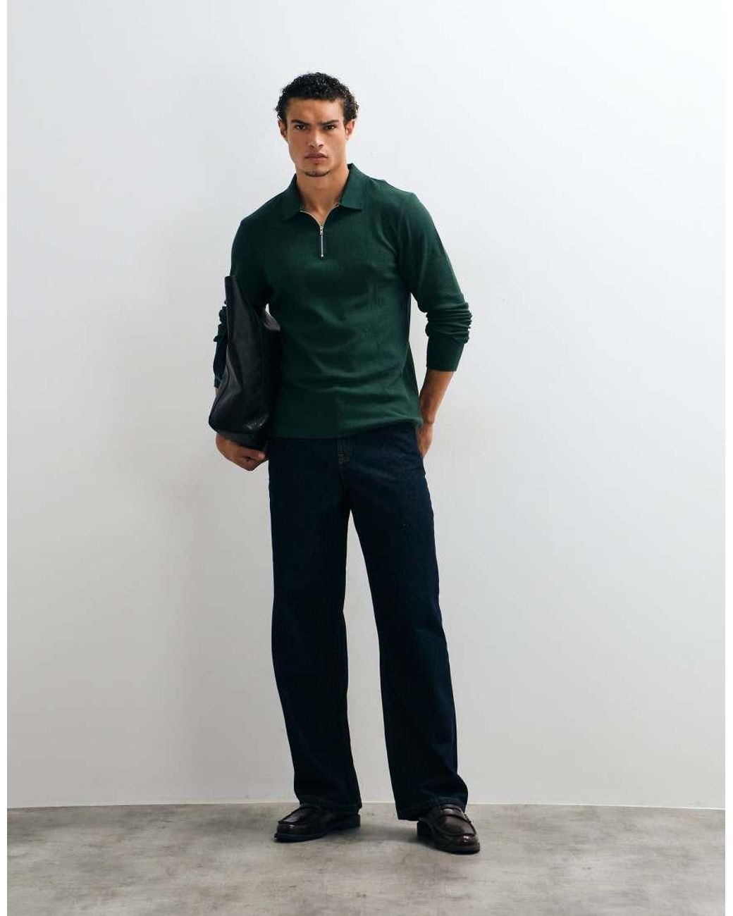 ASOS Green Long Sleeve Zip Polo for men