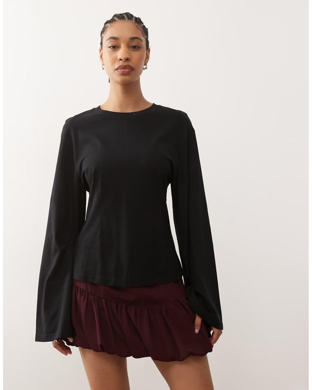 Monki Black Cinched Waist Structured Jersey Top