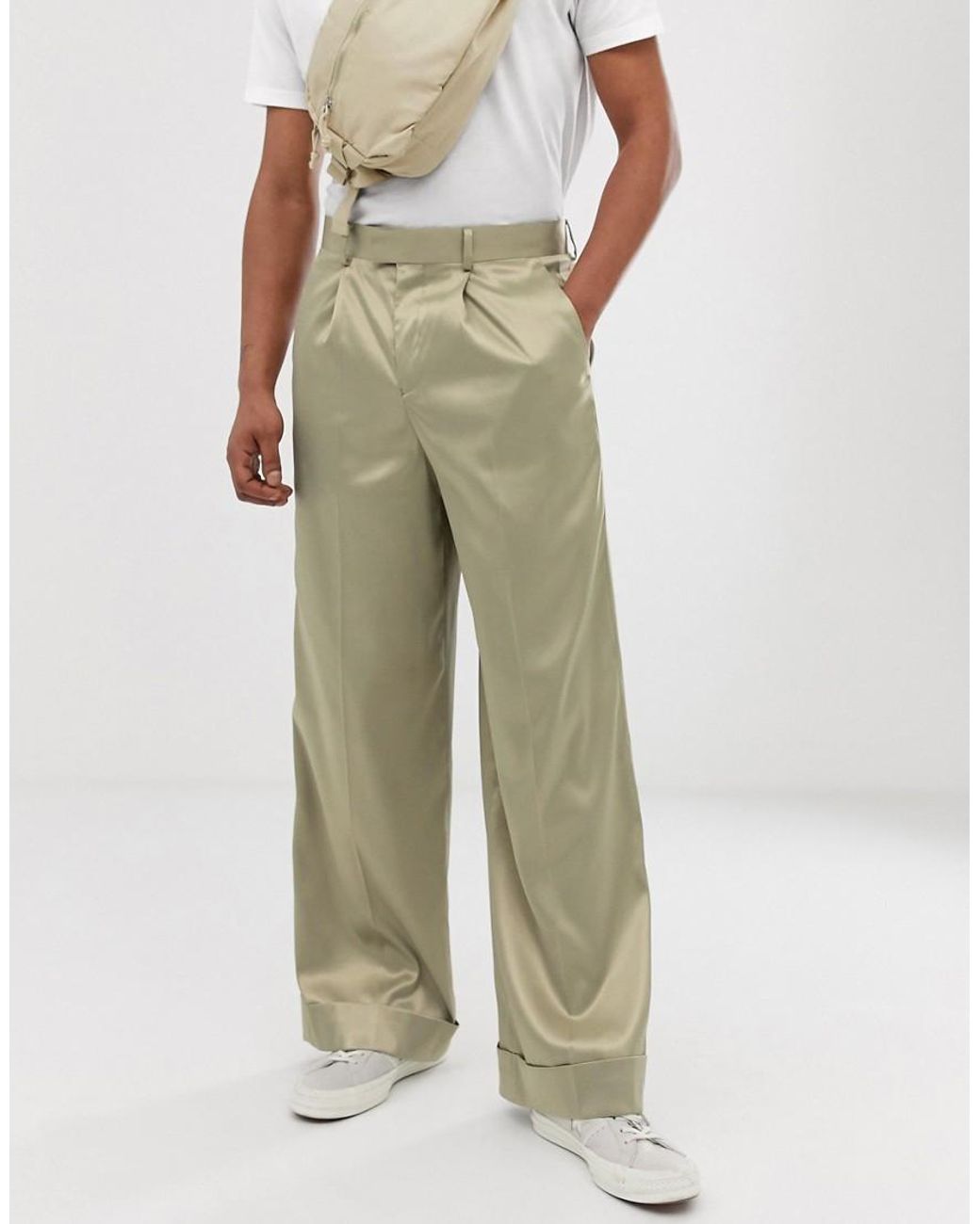 ASOS Wide Leg Smart Pants In Olive High 