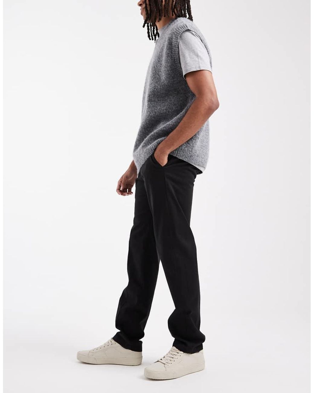 Jack & Jones White Front Pleat Tapered Loose Chino for men