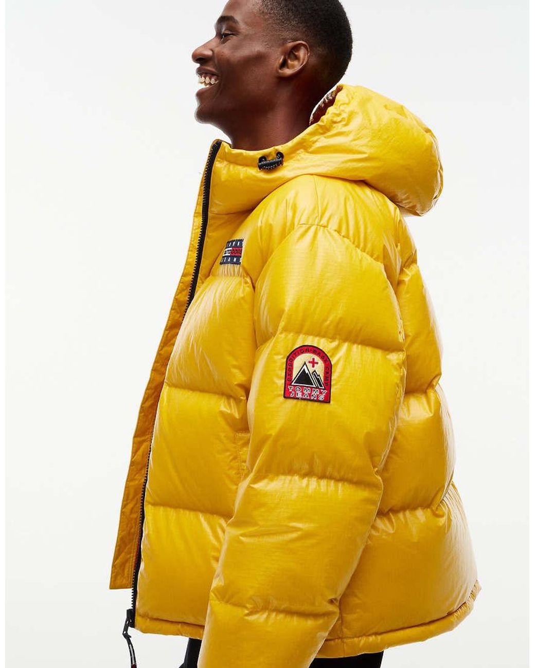 Tommy Hilfiger Yellow Shiny Down Hooded Alaska Puffer Jacket for men