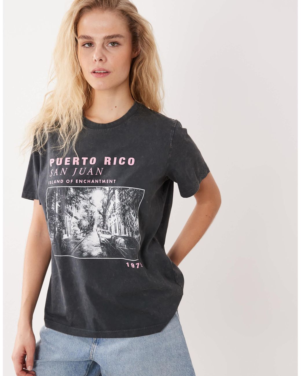 T-shirt à manches courtes avec imprimé puerto rico - anthracite délavé ASOS en coloris Blue