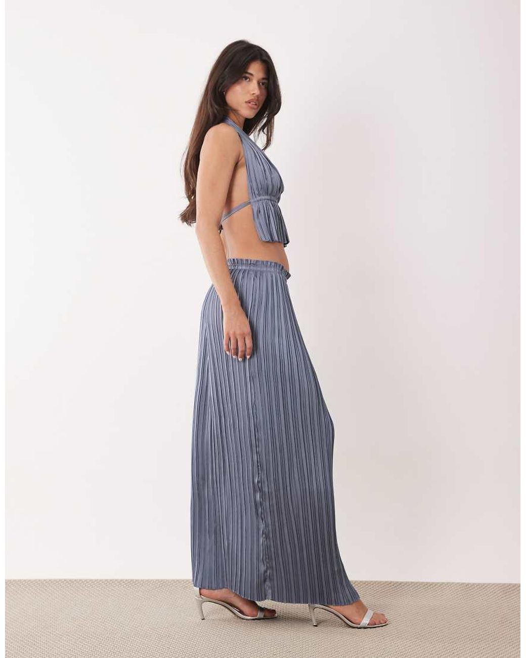 Aria Cove Blue Plisse Frill Waist Detail Maxi Skirt