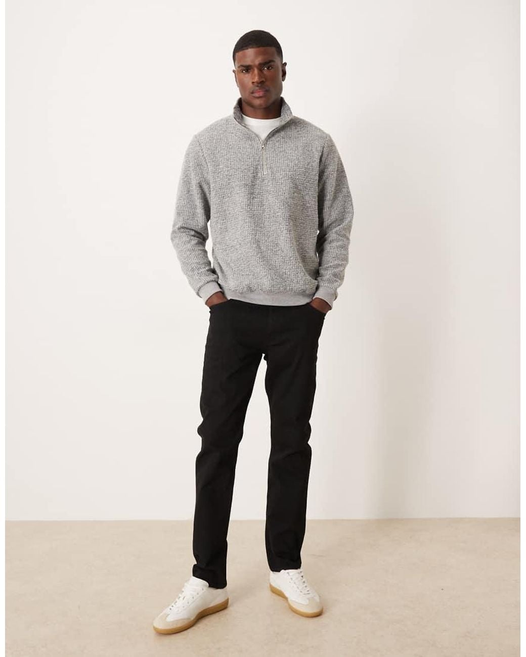 ASOS Gray Quater Zip With Wool Mix for men