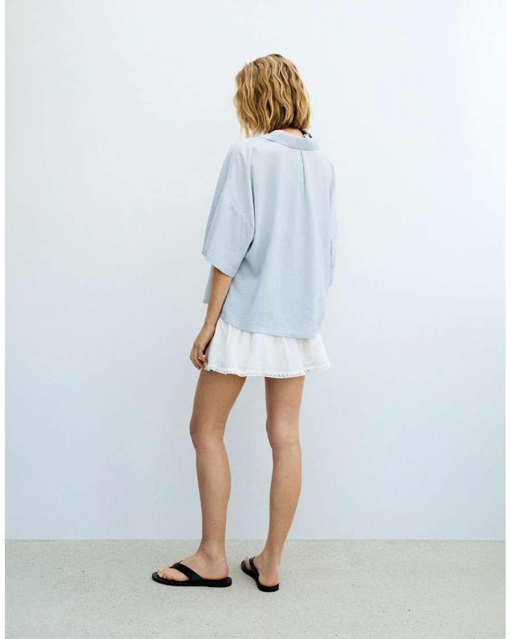 Pull&Bear Blue Short Sleeve Linen Blend Shirt