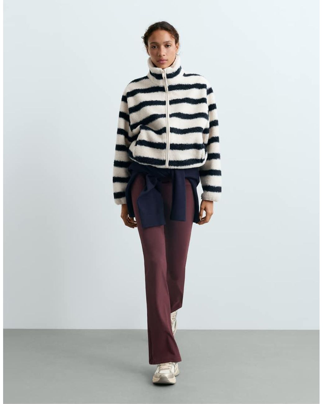 Oysho Blue Striped Faux-Shearling Jacket