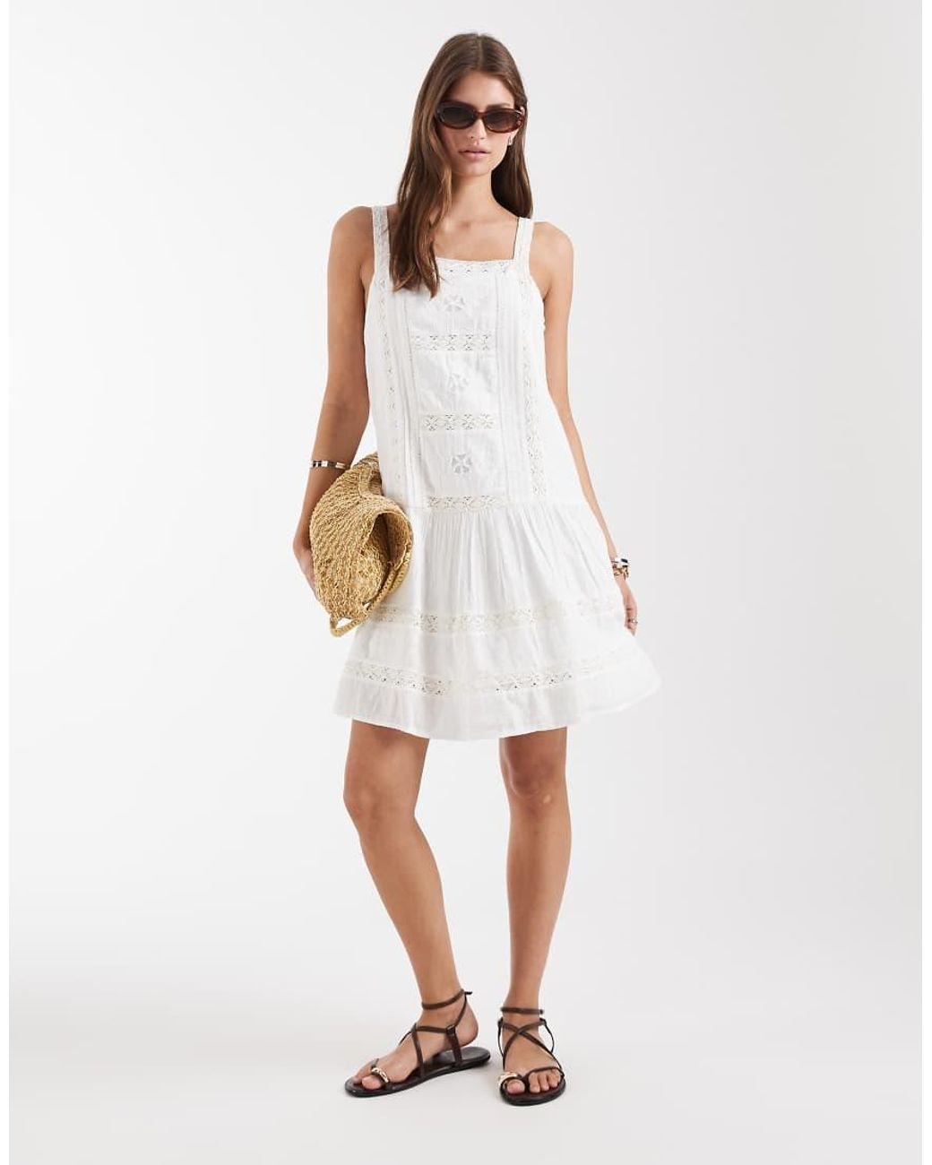 Levi's White Kate Embroidered Pintuck Mini Dress With Ditsy Print