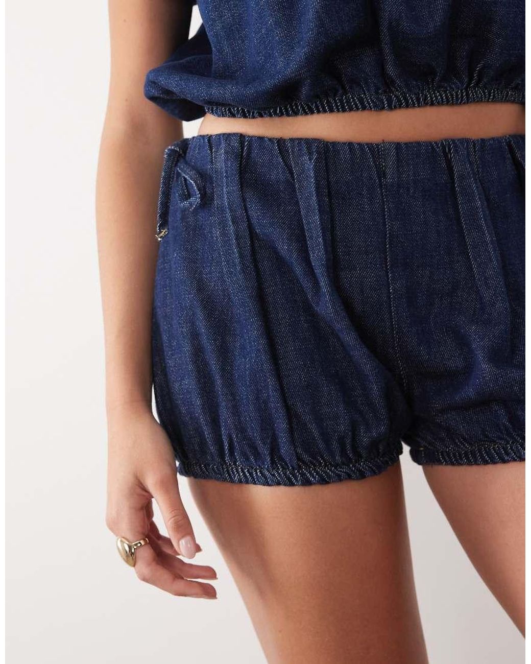 ASOS Blue Denim Bubble Hem Short Co Ord