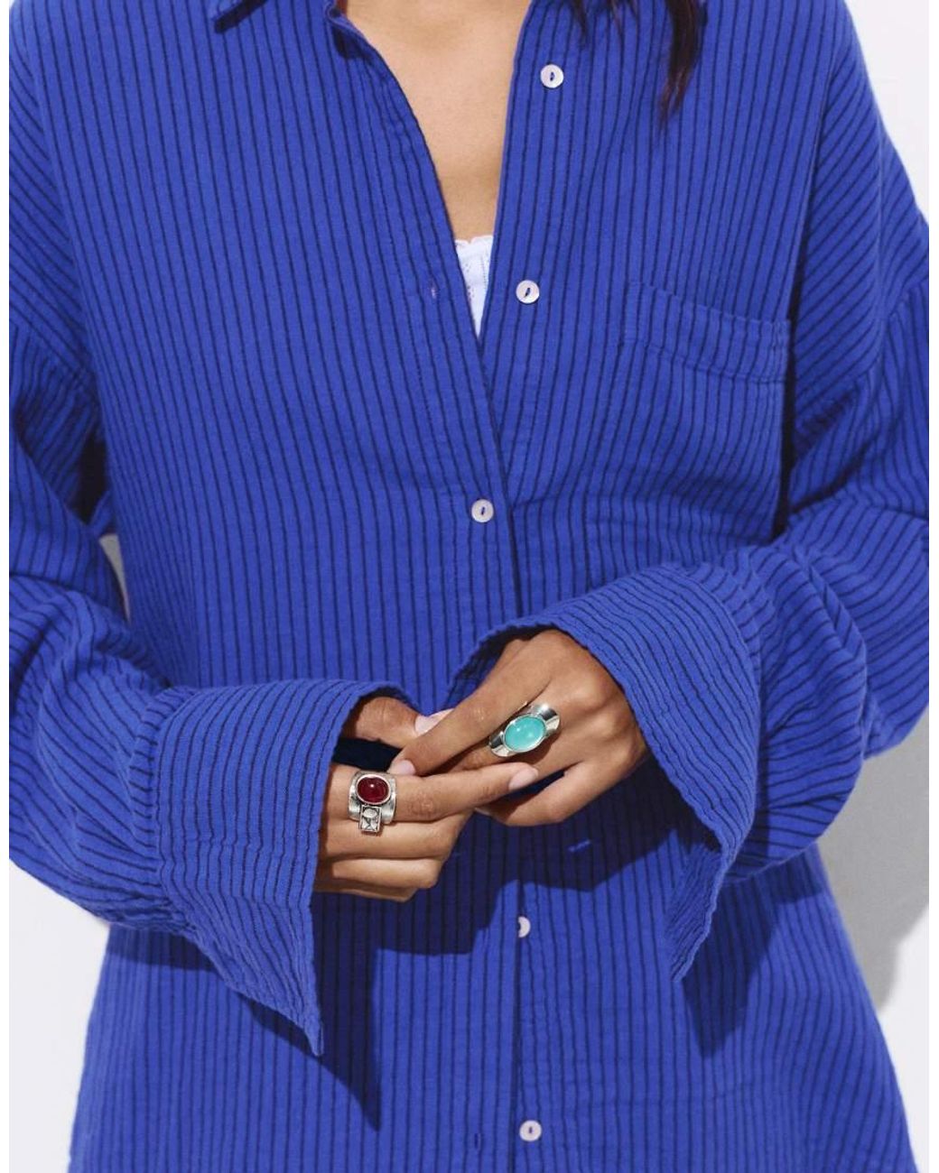 Pull&Bear Blue Striped Rustic Shirt