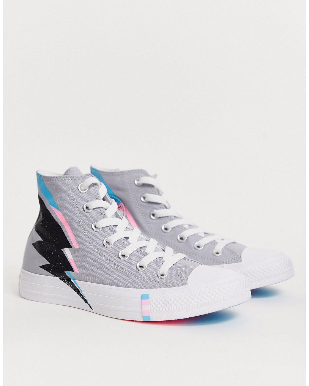 Converse Lace Pride Chuck Taylor Hi All Star Blue And Pink Lightening Bolt  Trainers in Grey | Lyst Canada
