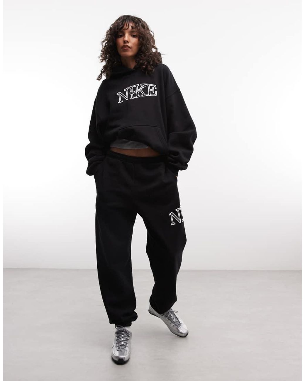Nike Black Studio Fleece Mid-weight Oversized Hoodie With Logo