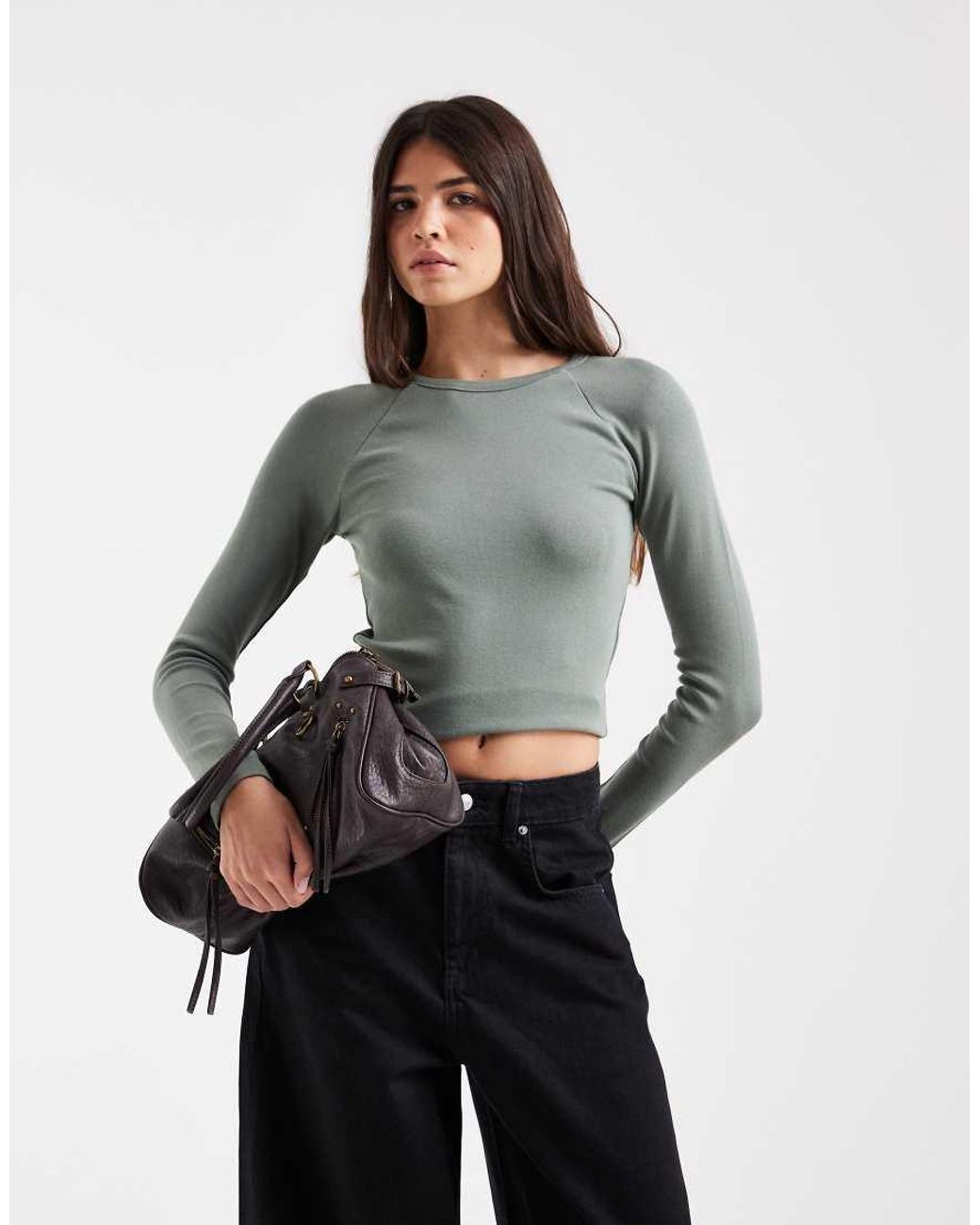 Hollister Gray Long Sleeve Crew Neck T-shirt