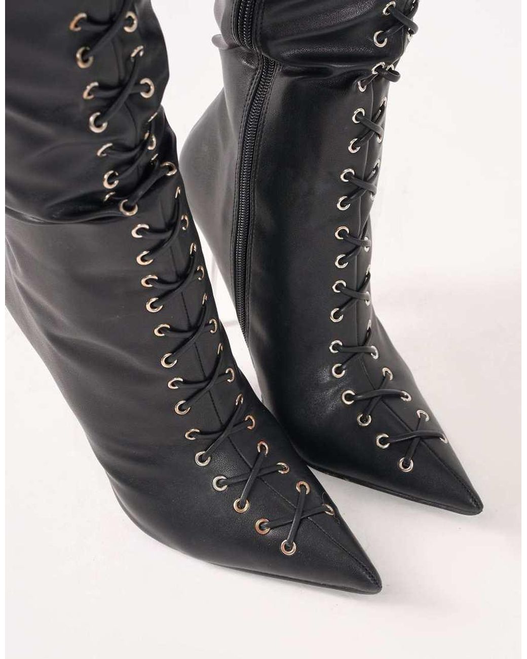 Public Desire Witchcraft Black Lace Up Knee High Boots
