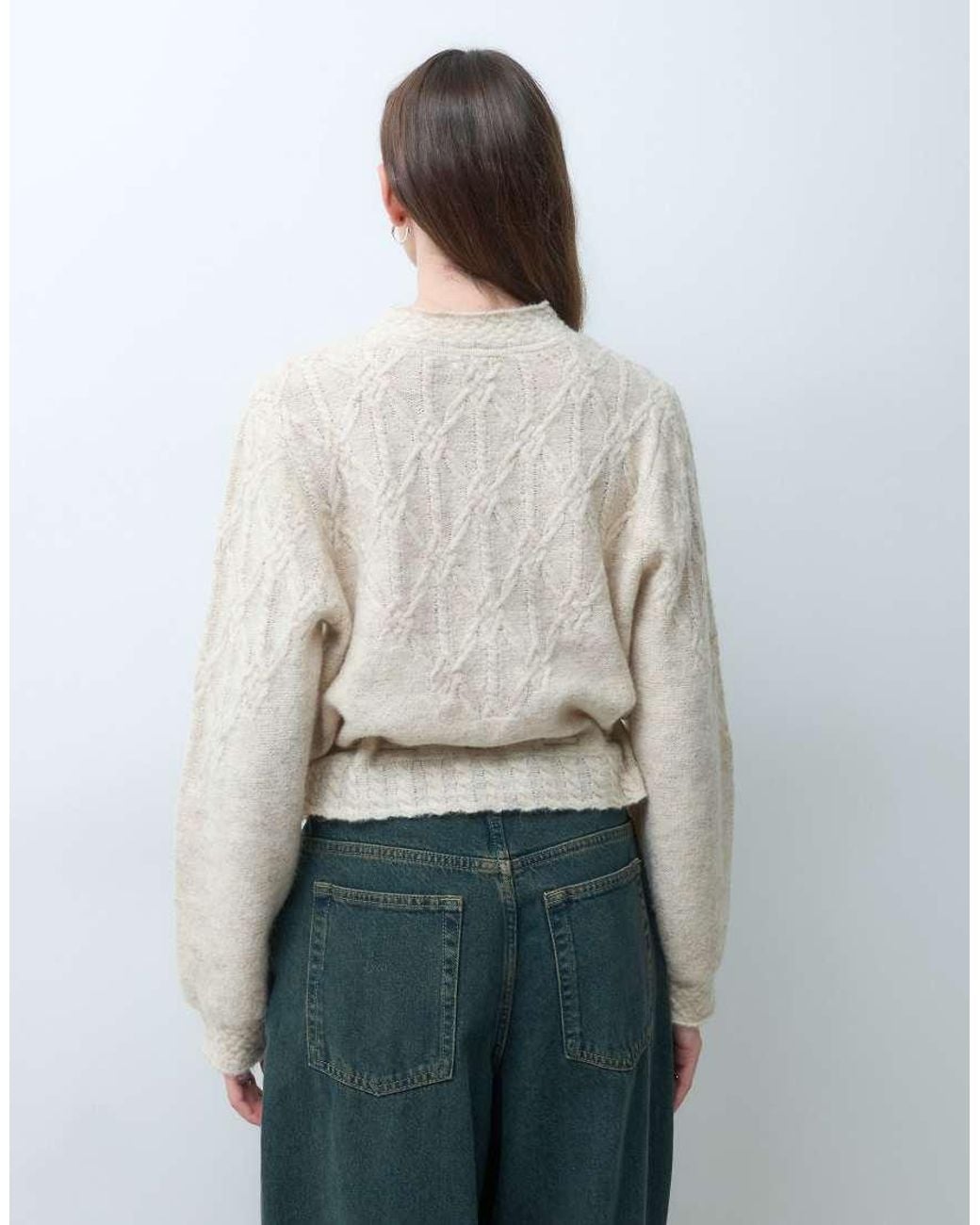 Object Natural Balloon Sleeve Textured Cardigan