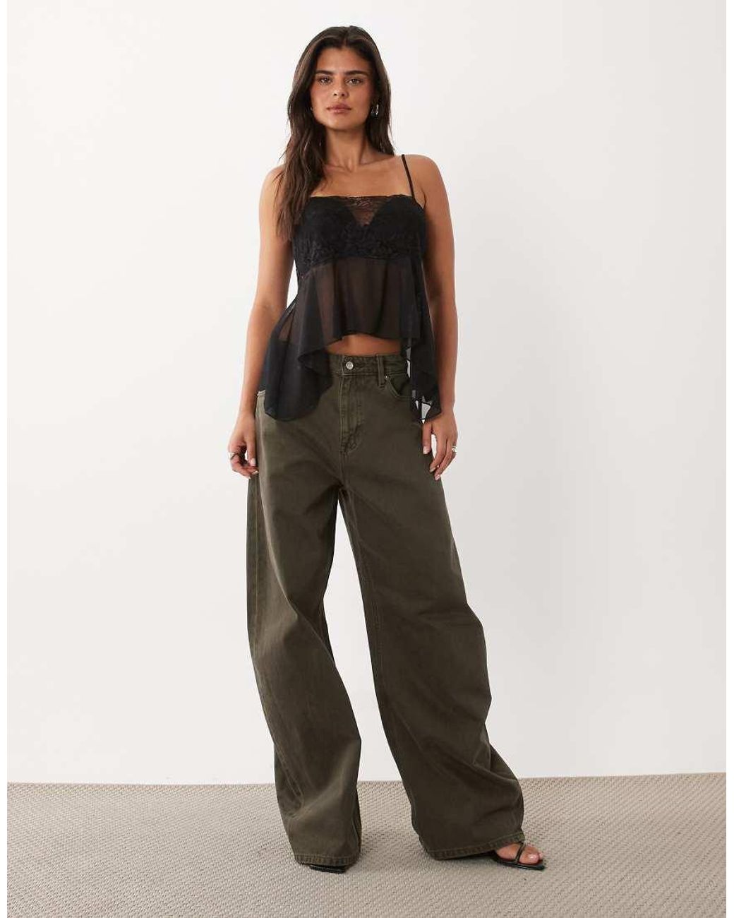 ASOS Black Mesh Floaty Cami With Lace Bust Panel