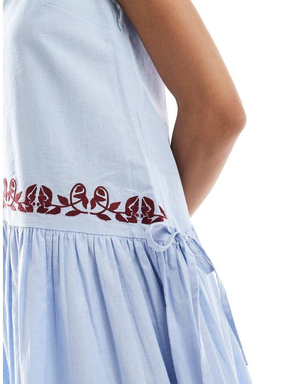 Native Youth Embroidered One Shoulder Linen Midaxi Dress in Blue | Lyst UK