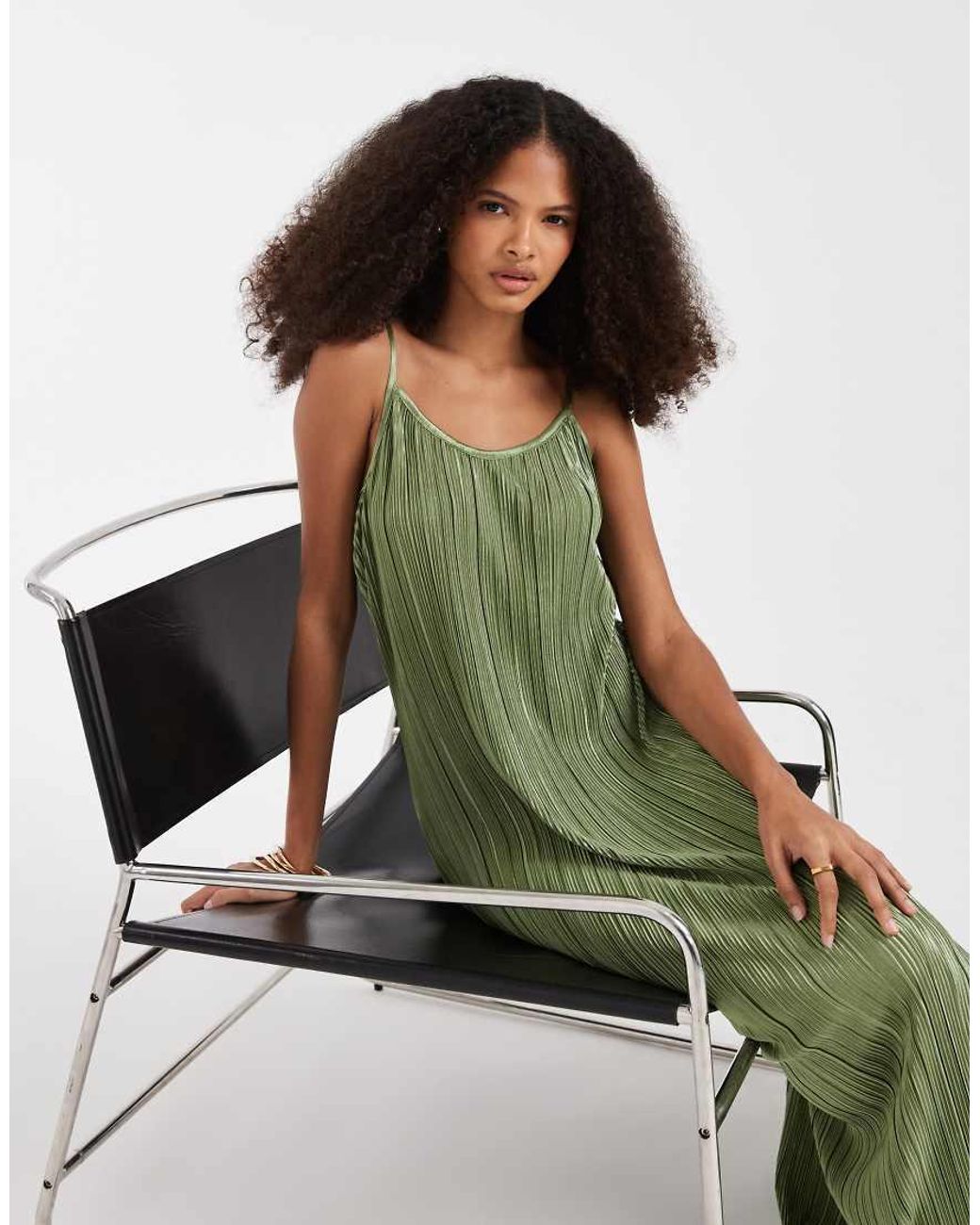 Pieces Green Plisse Cami Maxi Dress