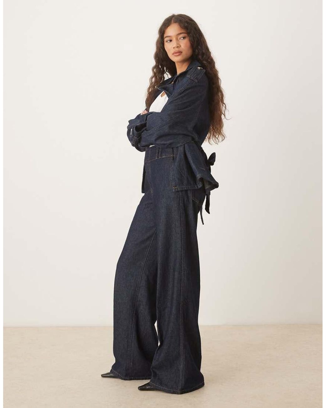Mango Blue Denim Look Tailored Trouser Co-ord