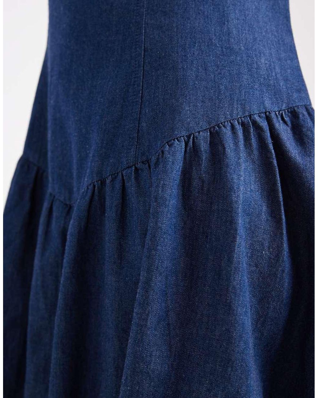 Pieces Blue Denim Drop Waist Bubble Hem Mini Dress