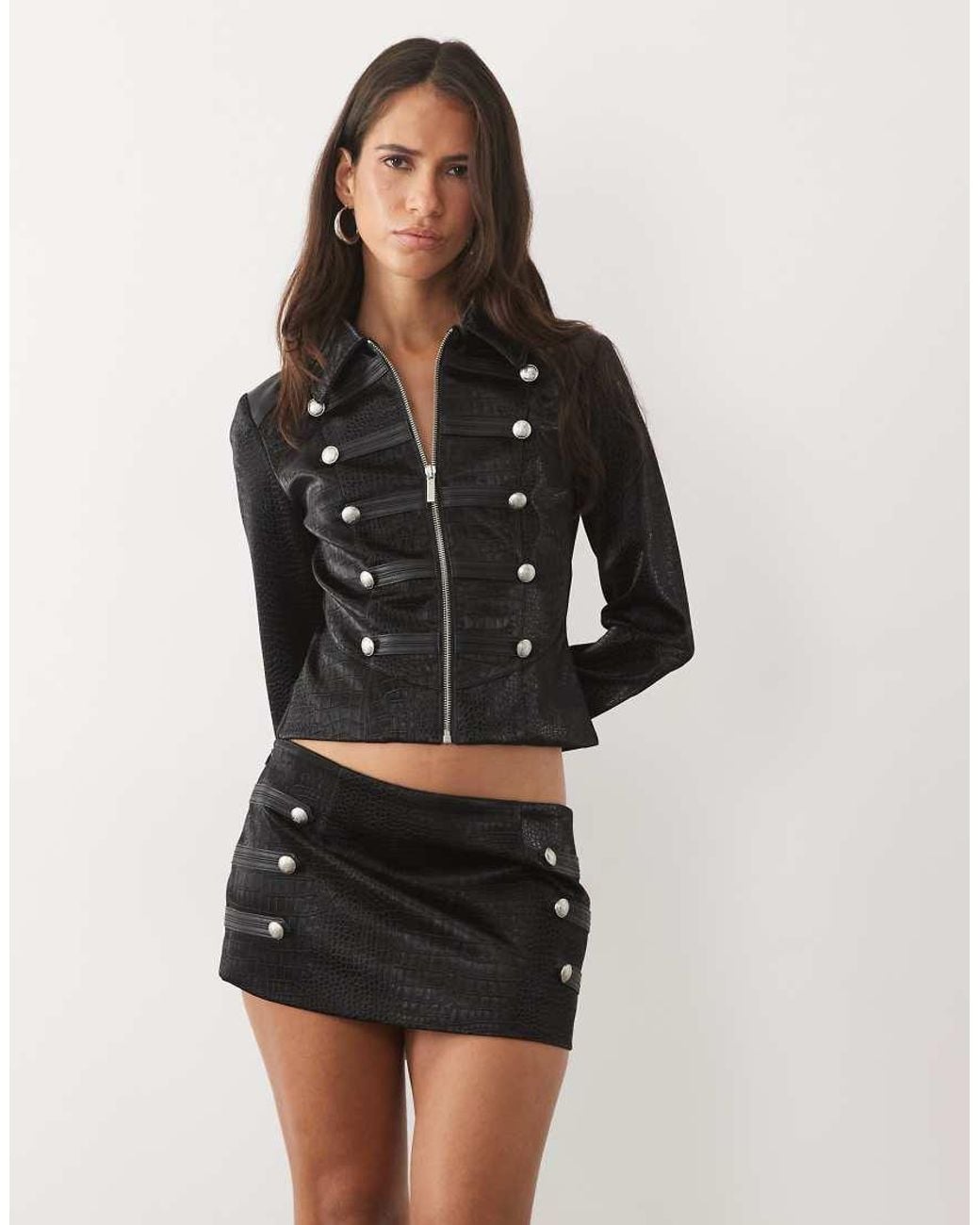 I.AM.GIA Black Idalia Faux Leather Napoleon Button Detail Mini Skirt Co-ord