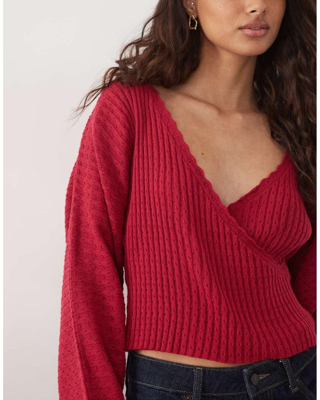 Miss Selfridge Red Knitted Batwing Wrap Cardigan Raspberry