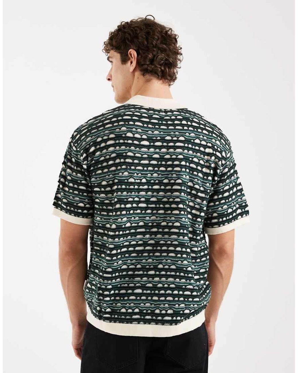Redefined Rebel Green Rayan Boxy Fit Short Sleeve Textured Knit Polo Shirt for men