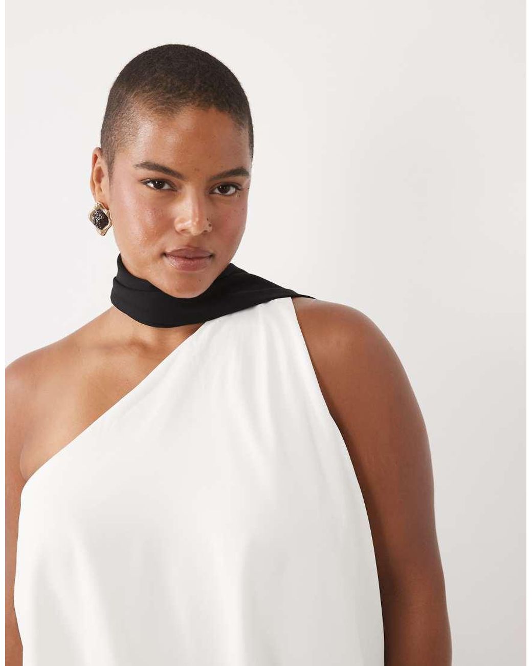 ASOS Black Asos Design Curve One Shoulder With Tie Neck Maxi Dress