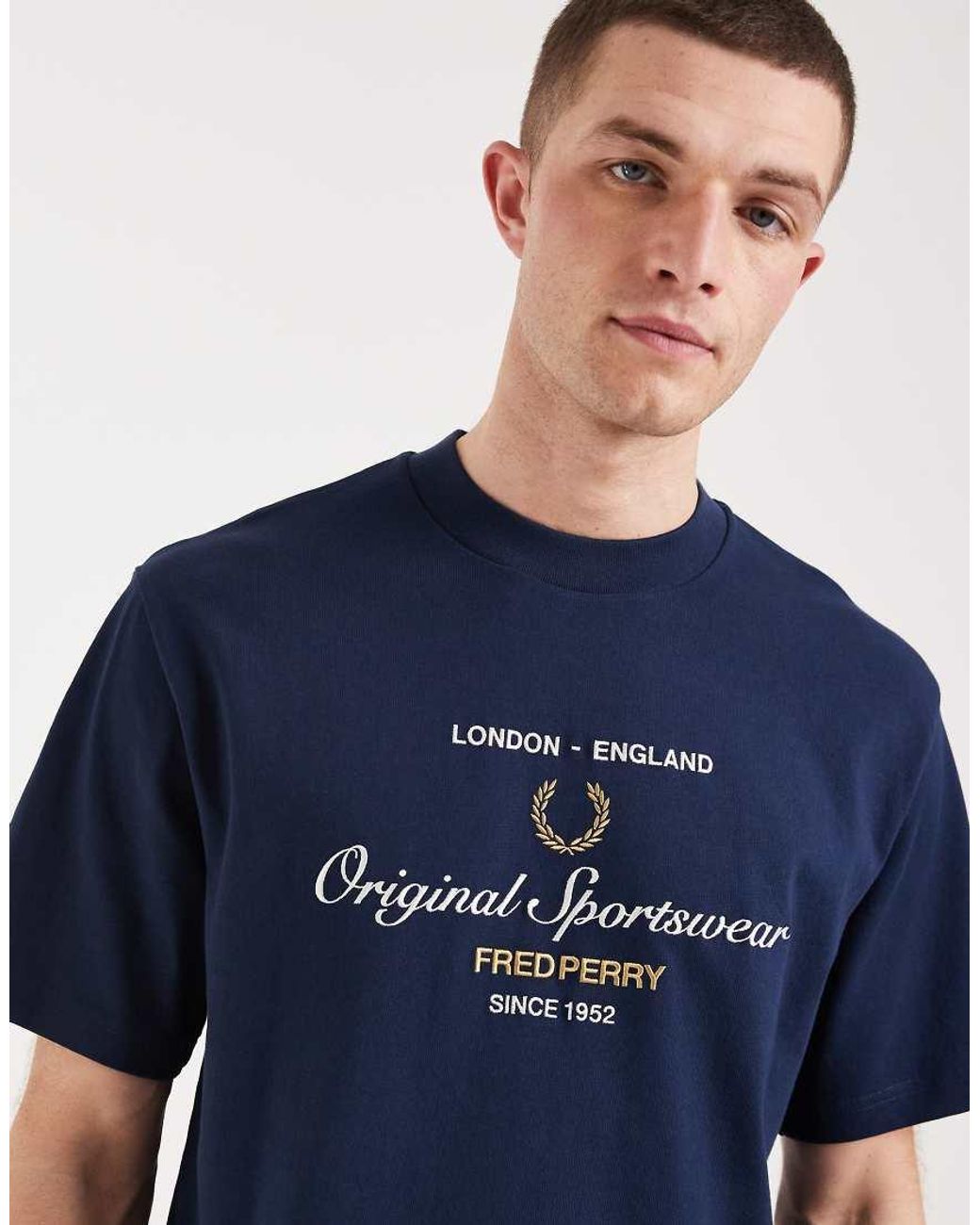 Fred Perry Blue Sports Original Embroidered Logo T-shirt for men