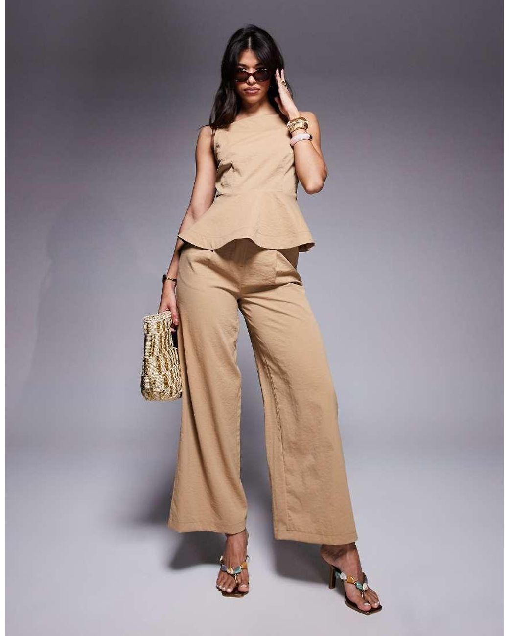ASOS Brown Tailored Peplum Cami Top Co-ord
