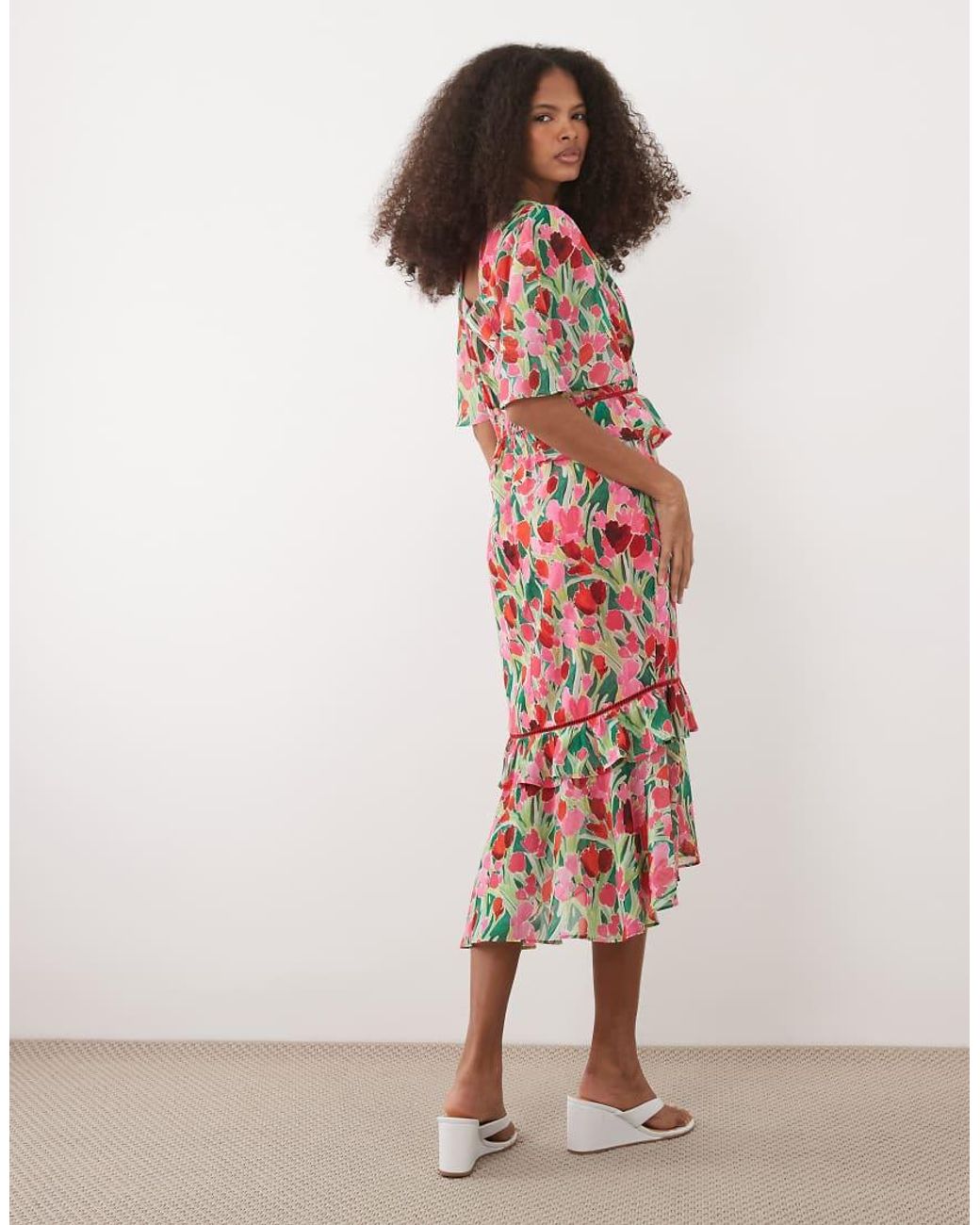 Hope & Ivy Pink Midi Tea Dress With Peplum Waist