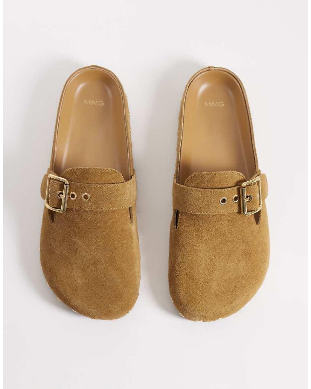 Mango White 100% Leather Clogs With Gold Buckle