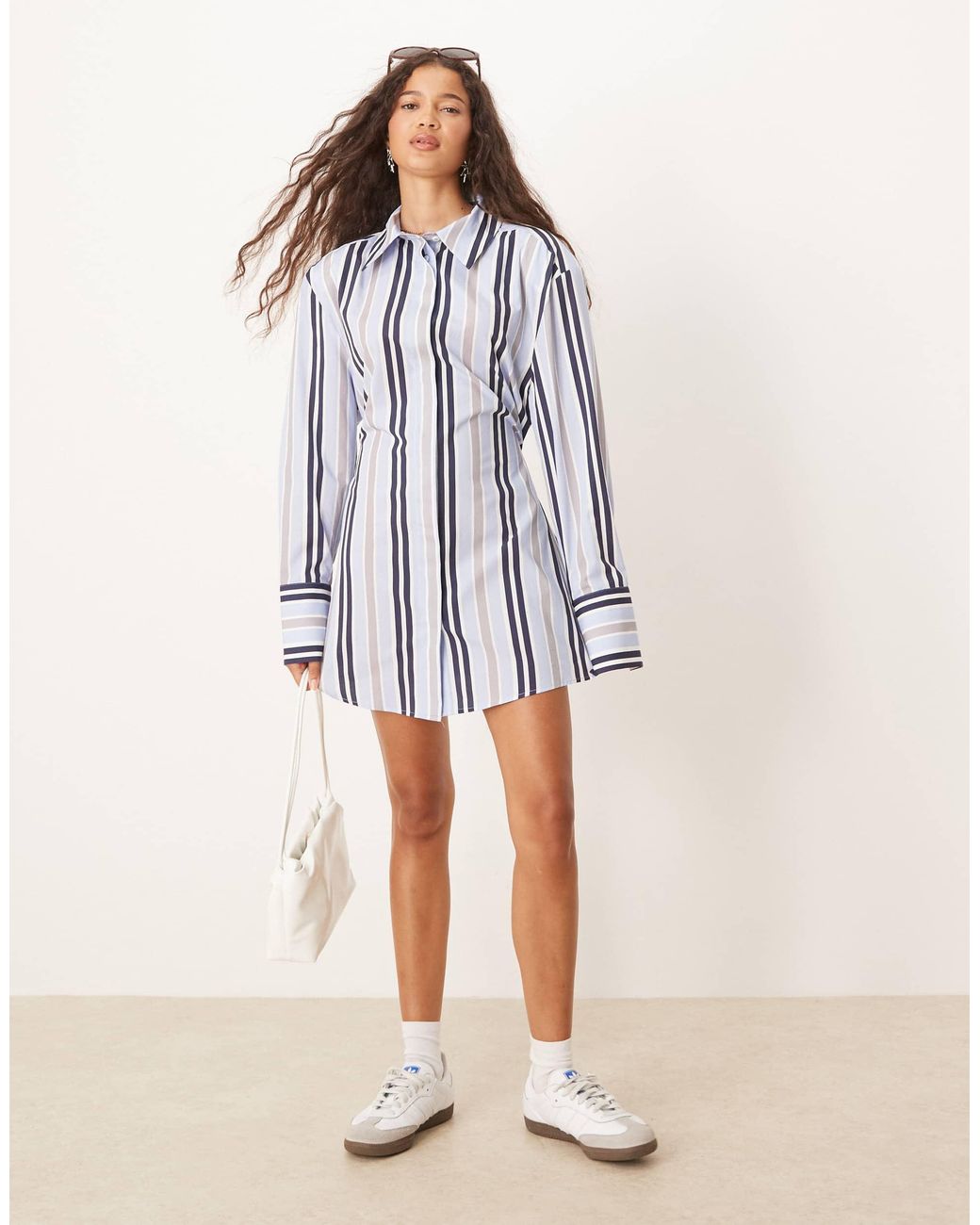 ASOS Cinched Shirt Mini Dress in White | Lyst