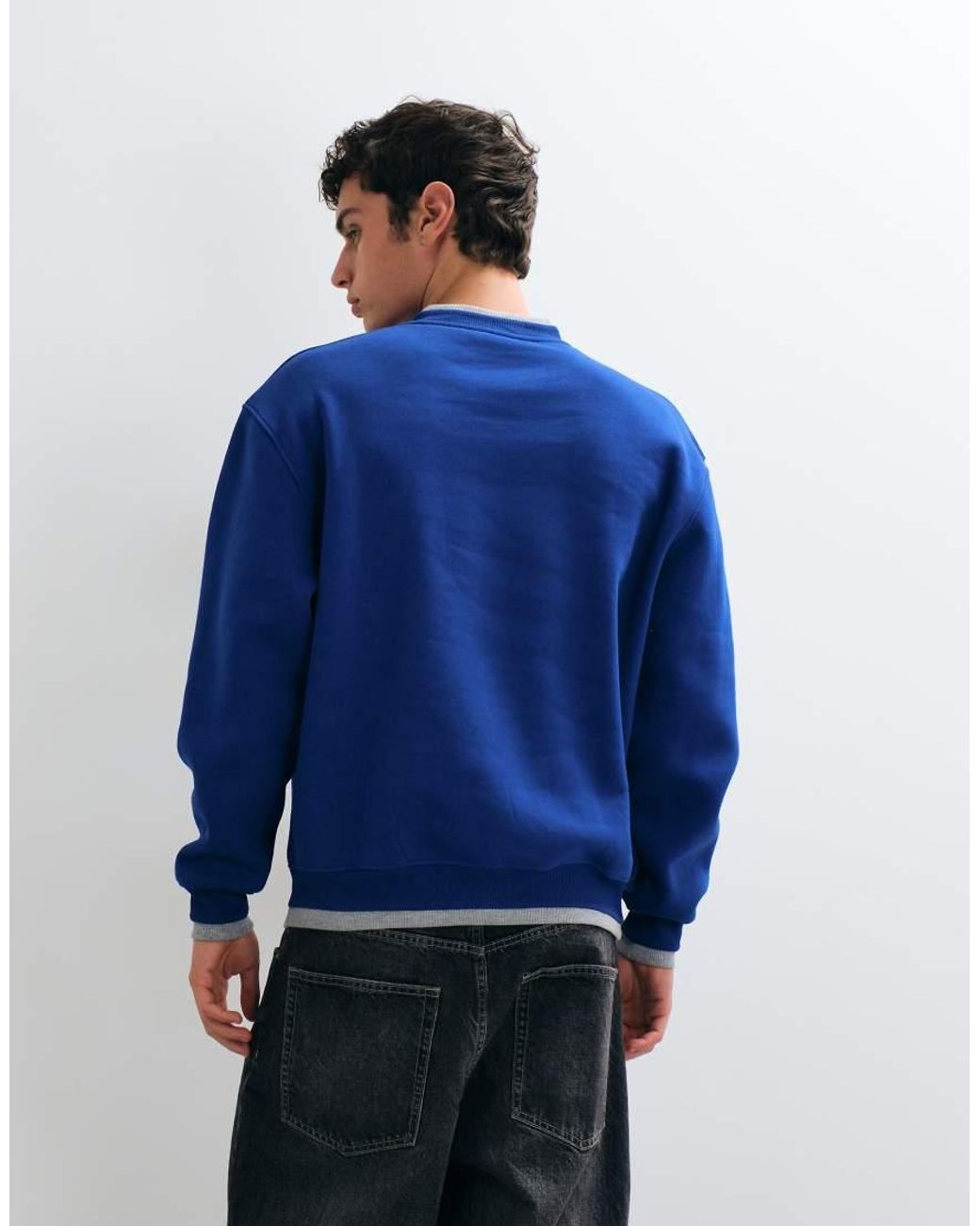 ASOS Blue Relaxed Crew Sweatshirt With Mock Layered Ribs for men