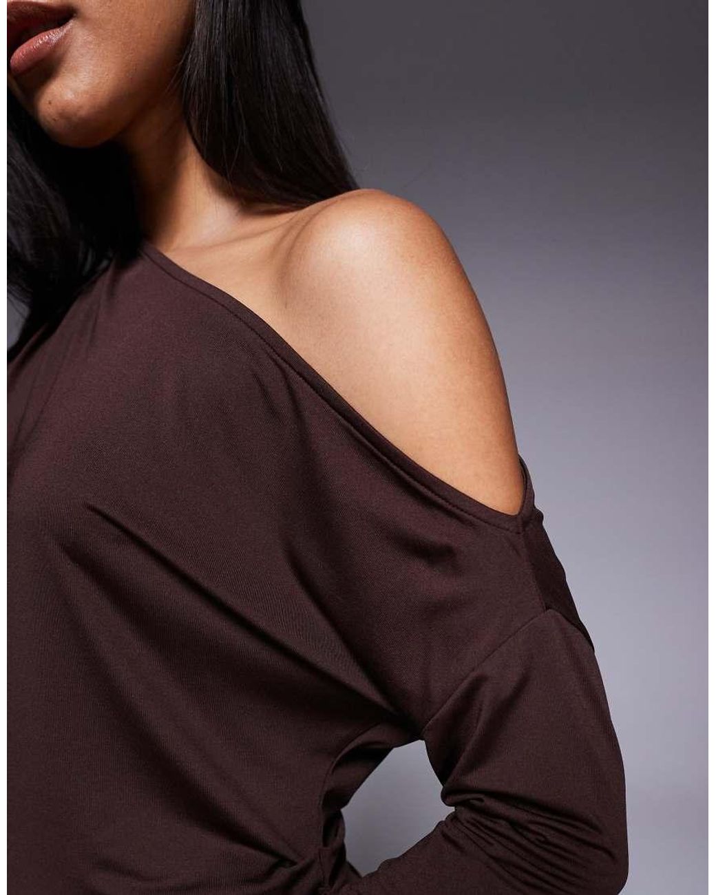 ASOS Blue Slinky One Shoulder Asymmetric Drape Top