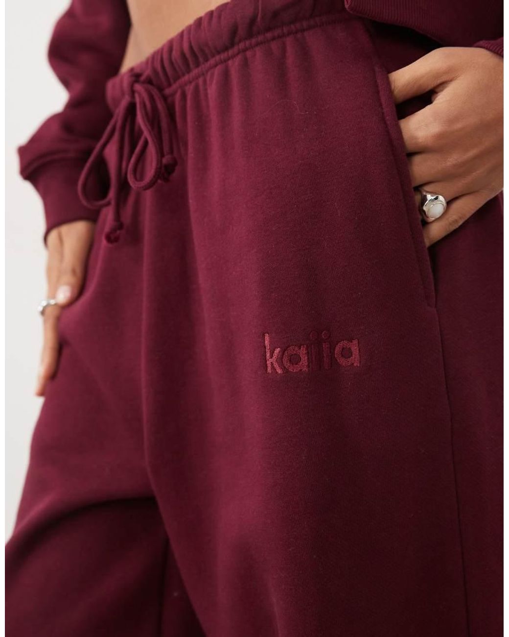 Kaiia Red Cotton Rich Wide Leg joggers Co-ord
