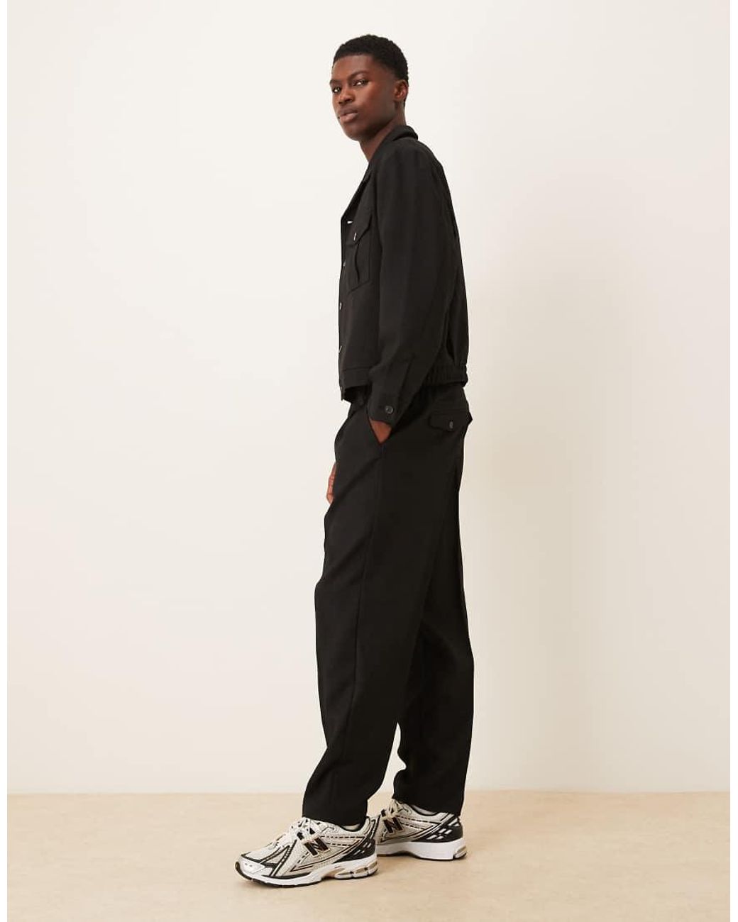 ASOS Black Oversized Tapered Tailored Pants With Quarter Elasticized Waist for men