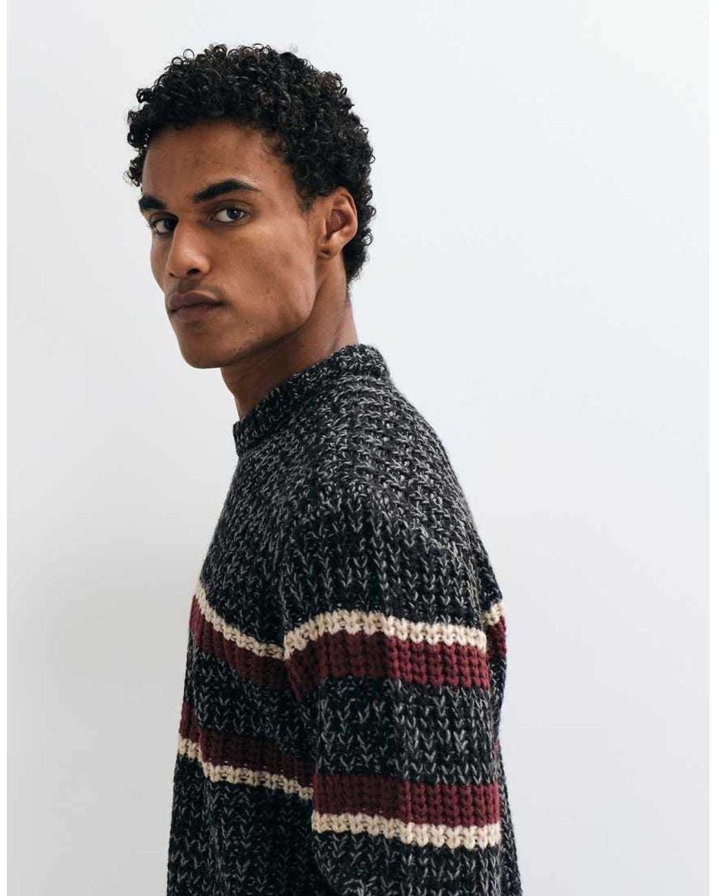 Obey Gray Alden Stripe Knitted Crewneck Jumper for men