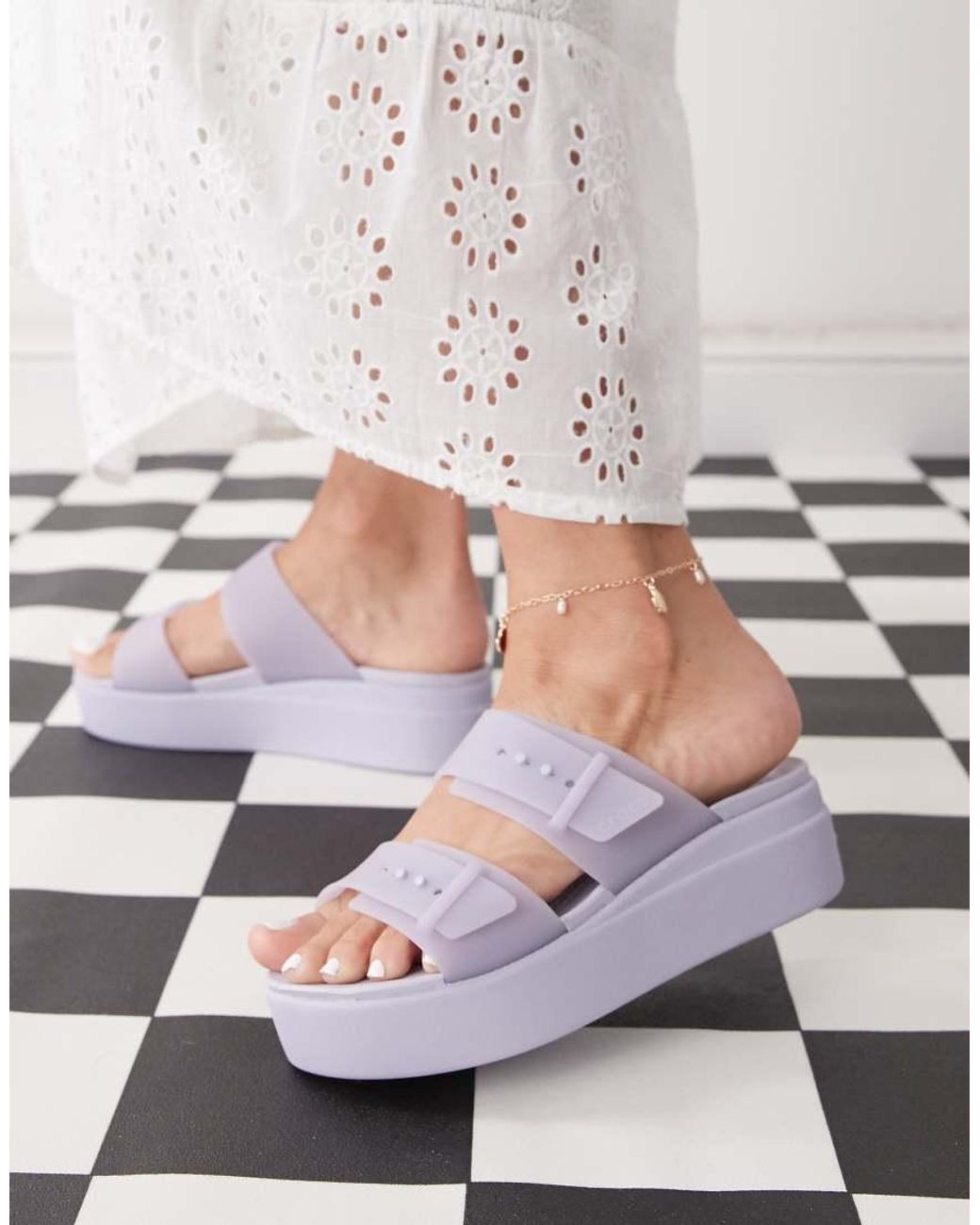 CROCSTM Gray Brooklyn Buckle Low Wedge