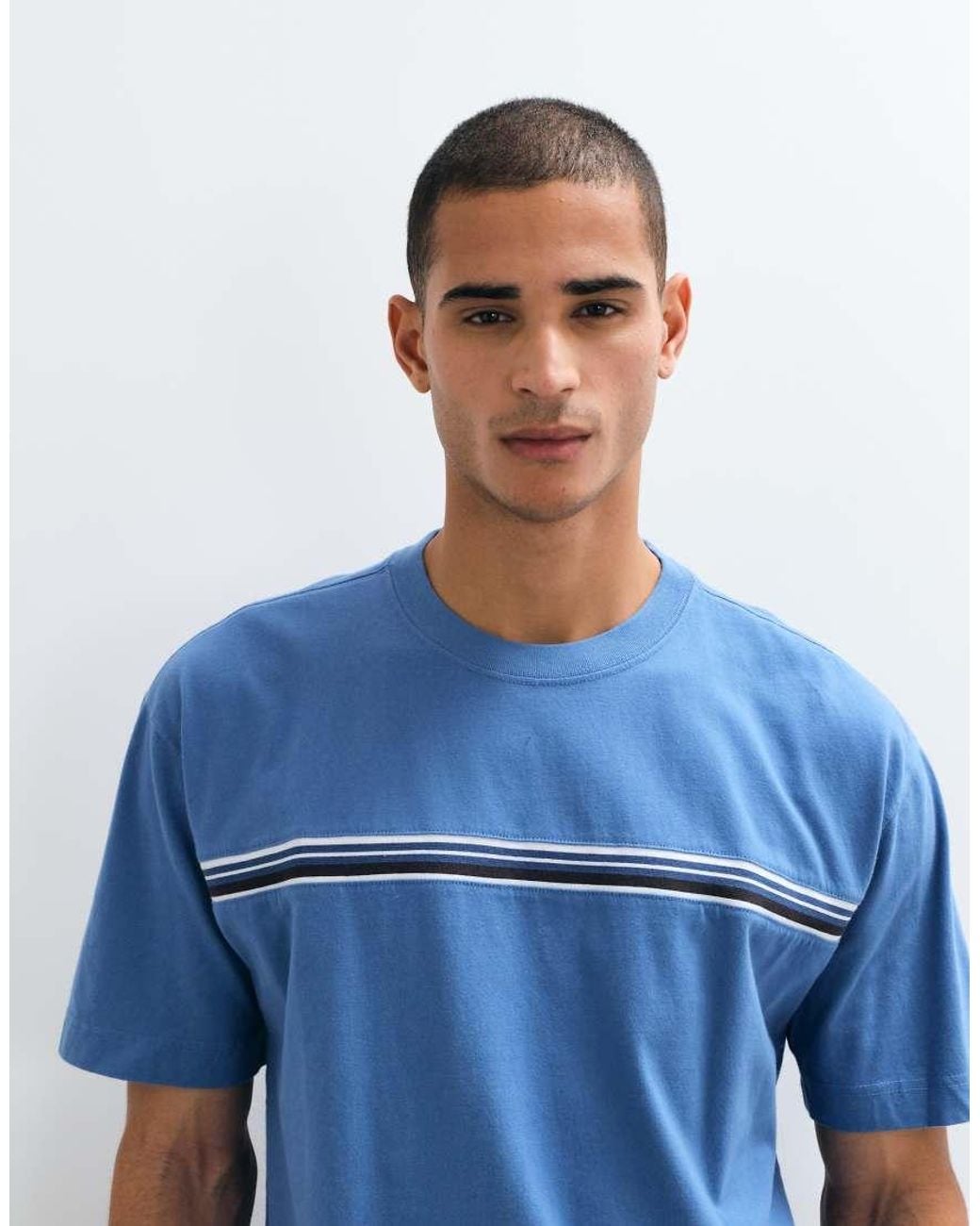 Hollister Blue Heavyweight Short Sleeve T-shirt With Stripe Detail for men